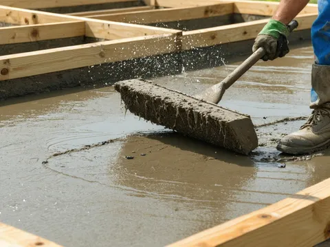 Freshly placed 3000 PSI Standard Mix concrete surface being finished