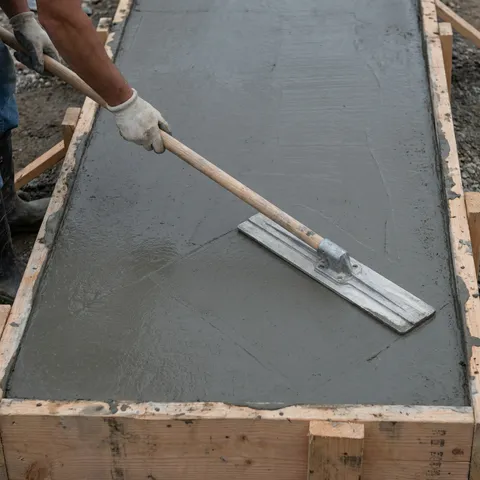 Freshly placed 3000 PSI Standard Mix concrete surface being finished