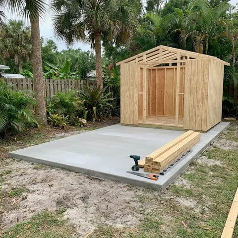 Shed & Workshop Slabs poured with metered small-load concrete in Florida