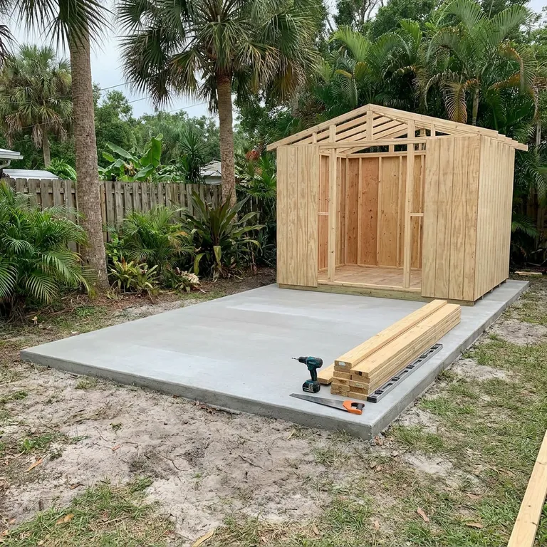 Shed & Workshop Slabs poured with metered small-load concrete in Florida